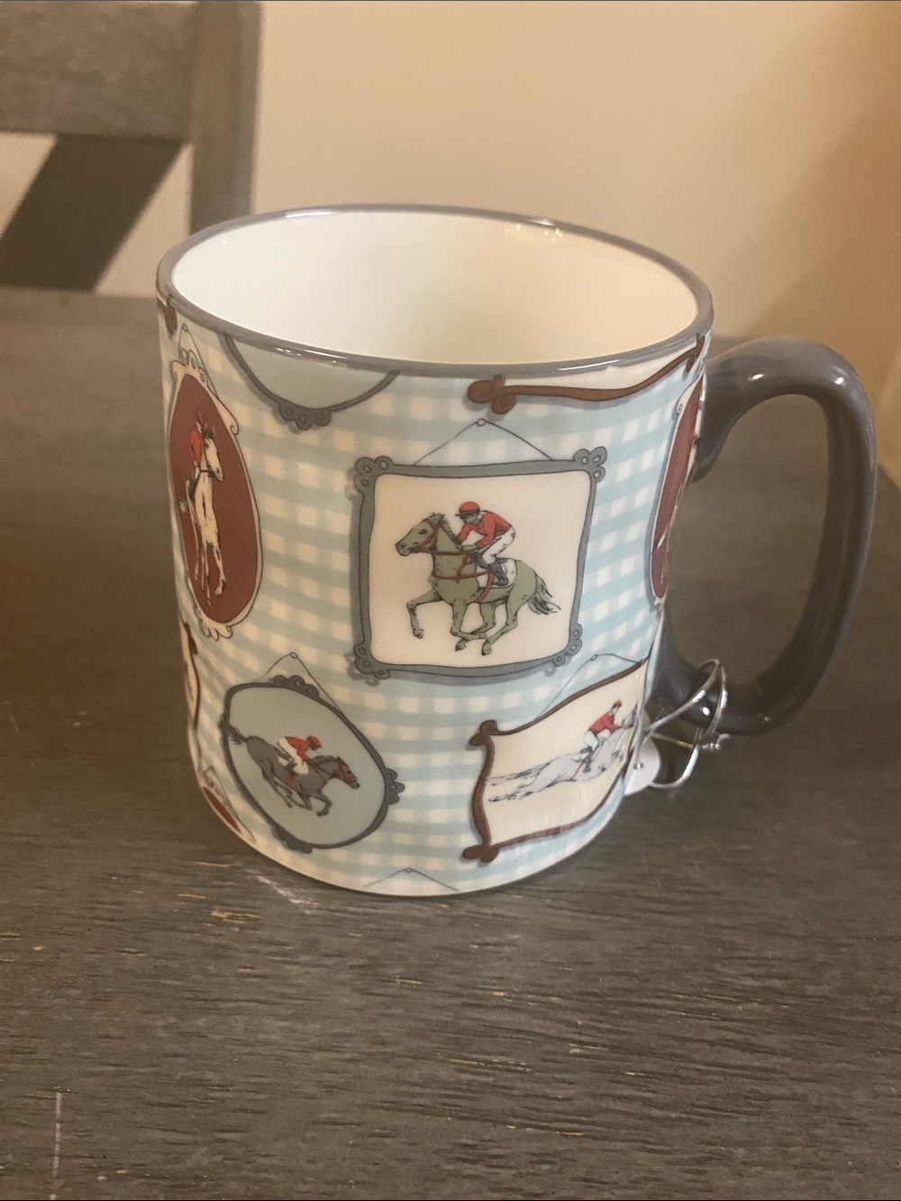 Horse Racing Pattern Ceramic Coffee Mug - Light Blue and Gray
